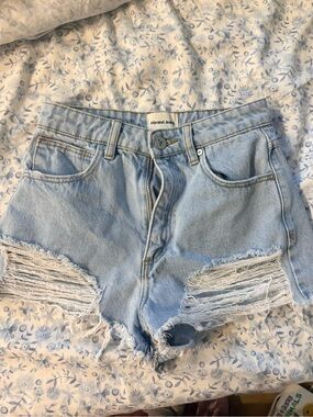 Abrand Light Blue Distressed Jean Shorts with Frayed Hem